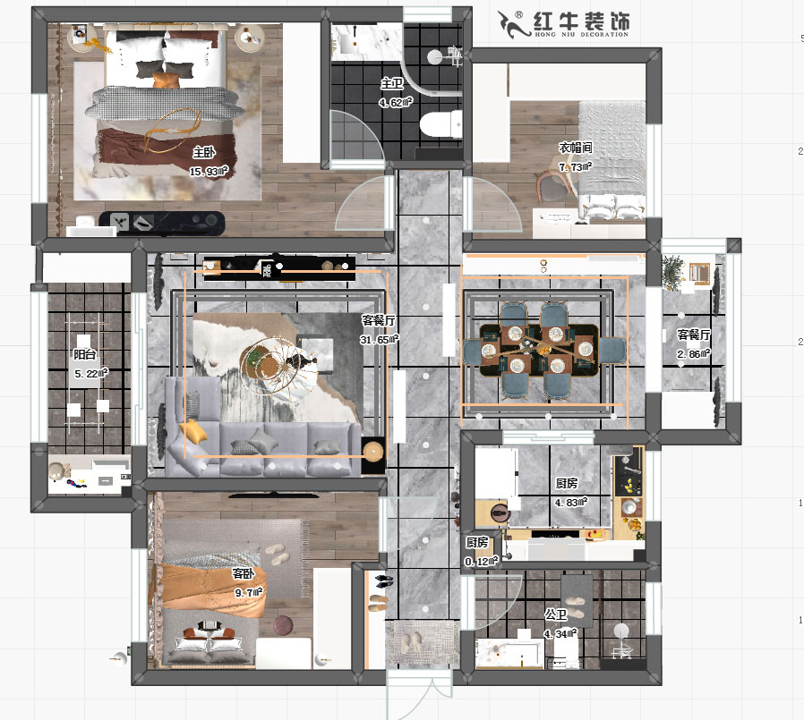 仇美蓉_保利国际社区2期7-1101-115㎡-现代轻奢风格00彩平图
